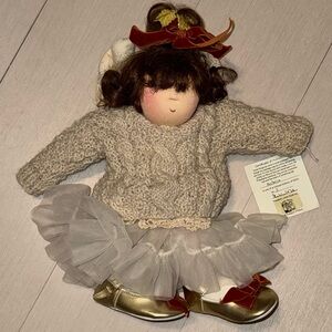 LITTLE SOULS Handcrafted Doll with Gray Sweater and Gold Shoes